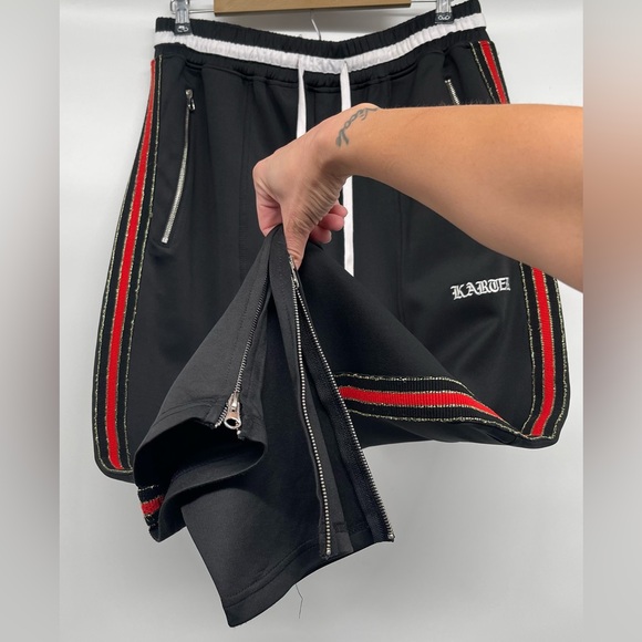 Karter Collection Track Pants Men's XL Black with Red Side Stripes Ankle Zippers - Picture 6 of 12